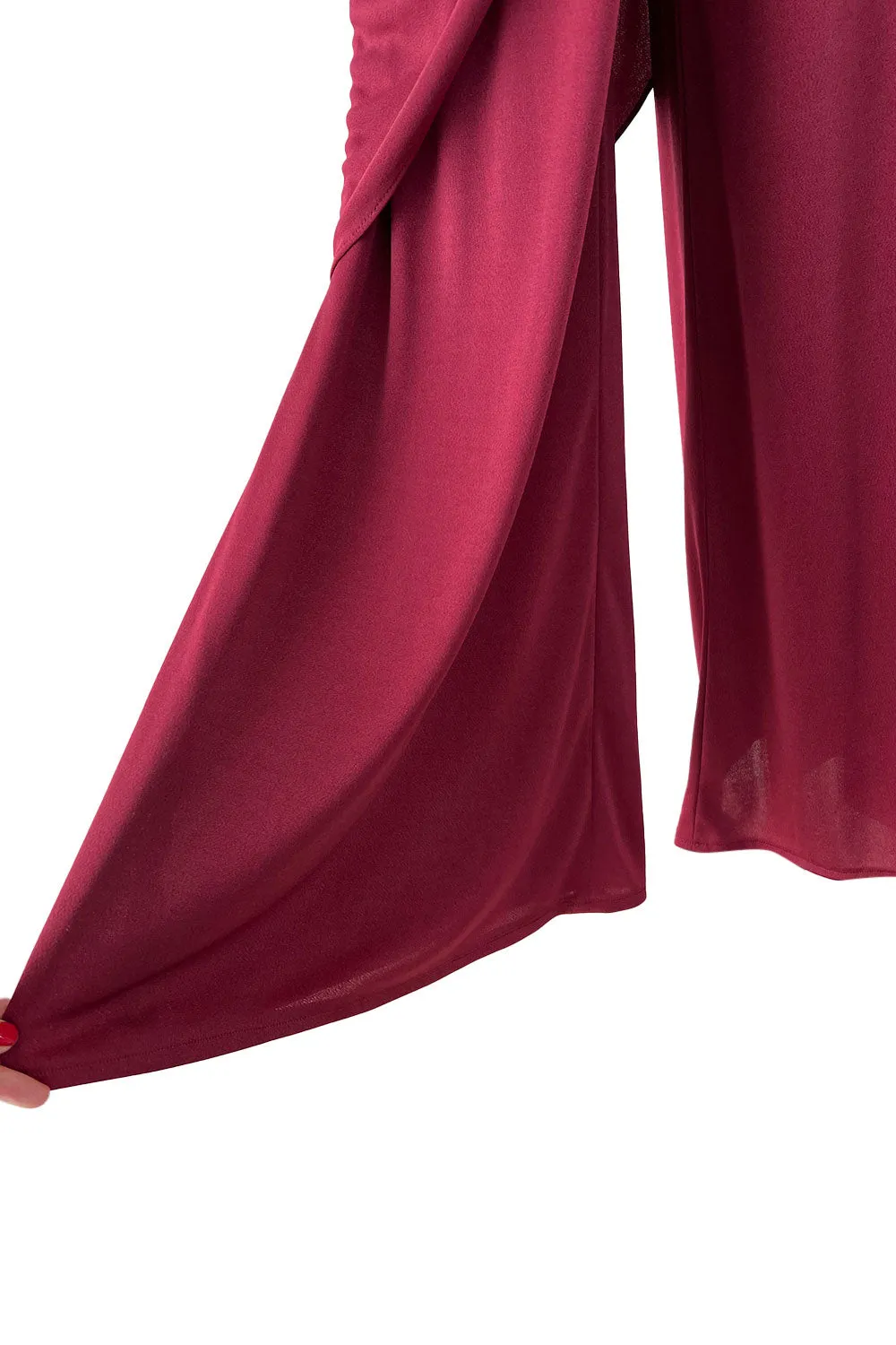 Fabulous 1970s Unlabeled Burgundy Jersey One Shoulder Wide Leg Jumpsuit