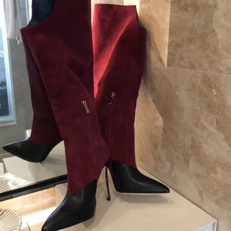 Fashion Suede Leather Patchwork Woman Over The Knee Boots