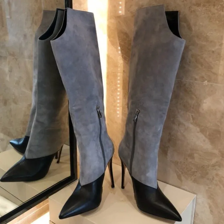 Fashion Suede Leather Patchwork Woman Over The Knee Boots