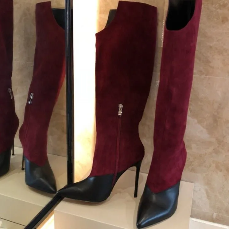 Fashion Suede Leather Patchwork Woman Over The Knee Boots