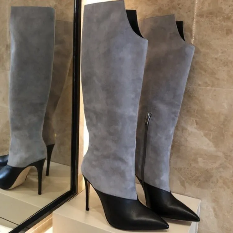 Fashion Suede Leather Patchwork Woman Over The Knee Boots