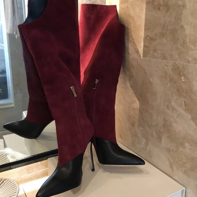 Fashion Suede Leather Patchwork Woman Over The Knee Boots