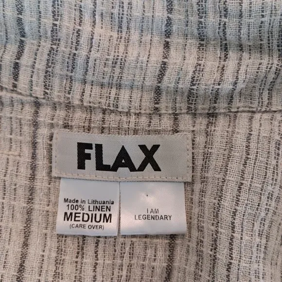 FLAX Lagenlook Linen Jacket Women's M Front ButtonTextured Long Sleeves Striped