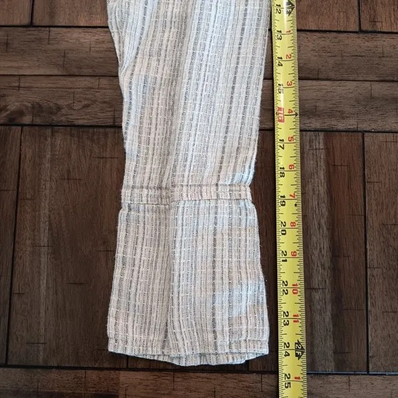 FLAX Lagenlook Linen Jacket Women's M Front ButtonTextured Long Sleeves Striped