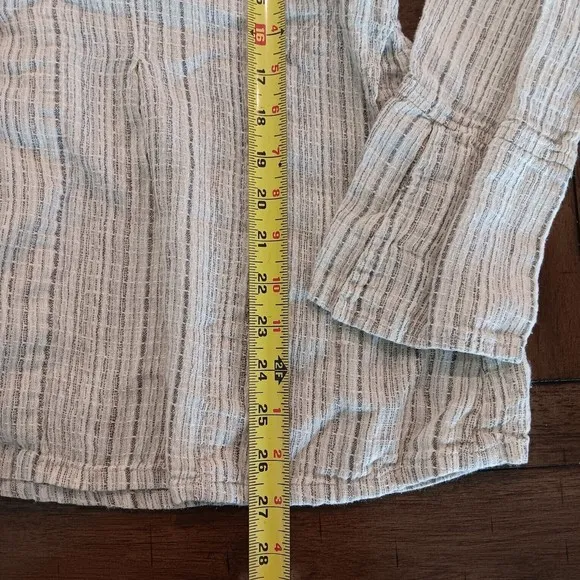 FLAX Lagenlook Linen Jacket Women's M Front ButtonTextured Long Sleeves Striped