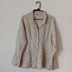 FLAX Lagenlook Linen Jacket Women's M Front ButtonTextured Long Sleeves Striped