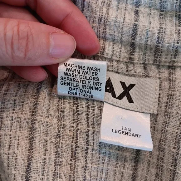 FLAX Lagenlook Linen Jacket Women's M Front ButtonTextured Long Sleeves Striped