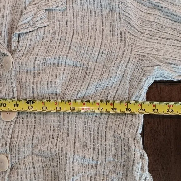 FLAX Lagenlook Linen Jacket Women's M Front ButtonTextured Long Sleeves Striped
