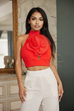 Flower Detailed Fashion Crop Top