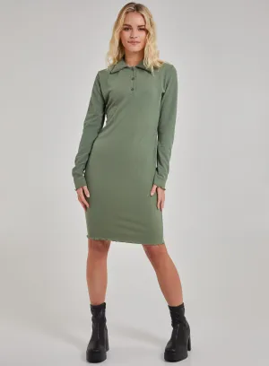 Frill Hem Ribbed Midi Dress