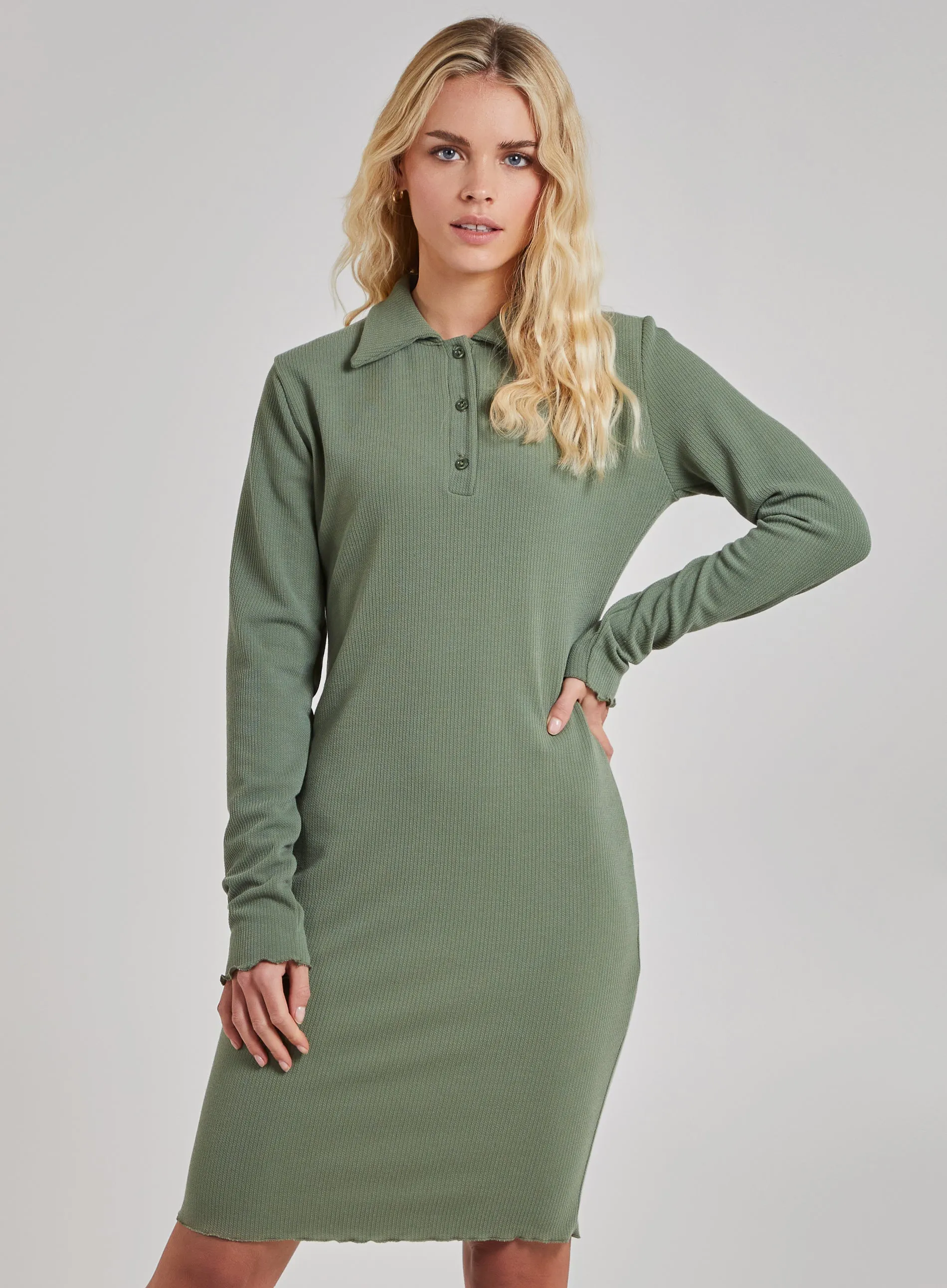 Frill Hem Ribbed Midi Dress