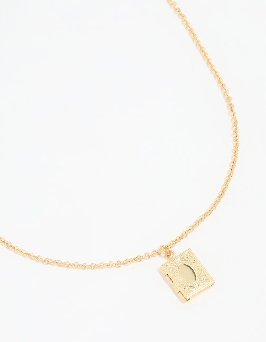 Gold Plated Rectangular Locket Pendant Necklace