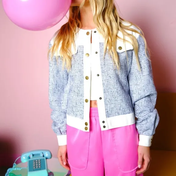 Gorgeous Chic Tweed and Denim Contrast Jacket