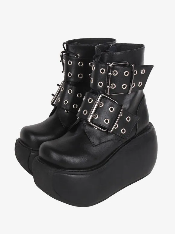 Gothic Lolita Boots Black PU Round Toe PU Leather Lolita Footwear