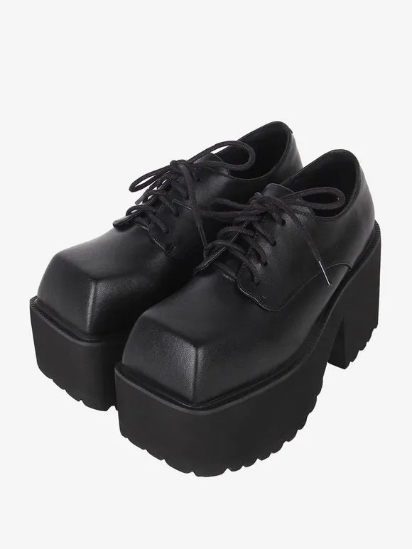 Gothic Lolita Boots Black PU Round Toe PU Leather Lolita Footwear