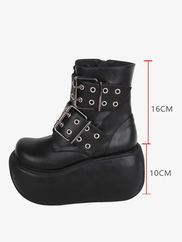 Gothic Lolita Boots Black PU Round Toe PU Leather Lolita Footwear