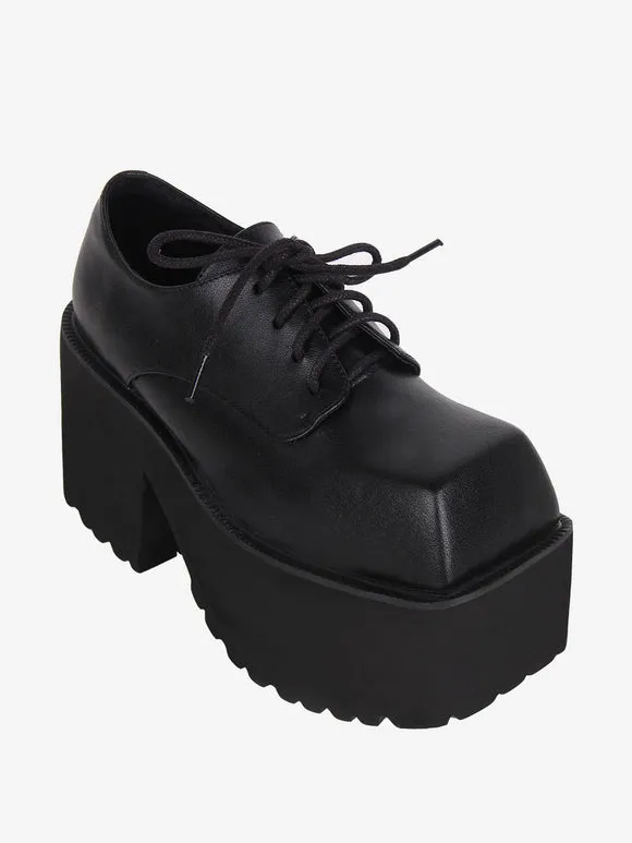 Gothic Lolita Boots Black PU Round Toe PU Leather Lolita Footwear
