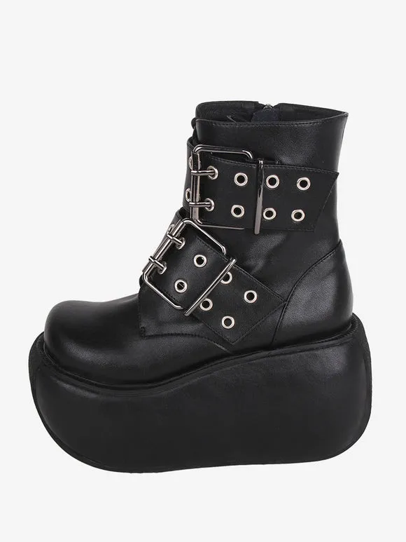 Gothic Lolita Boots Black PU Round Toe PU Leather Lolita Footwear