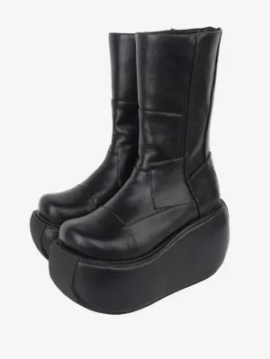 Gothic Lolita Boots Black PU Round Toe PU Leather Lolita Footwear