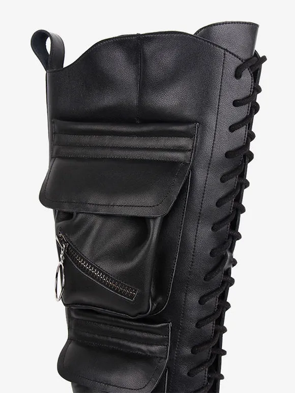 Gothic Lolita Boots Black PU Round Toe PU Leather Lolita Footwear