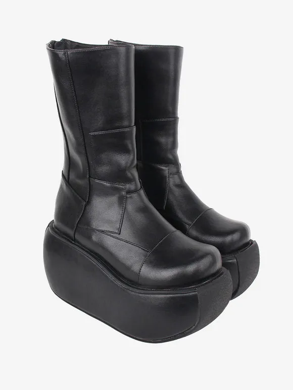 Gothic Lolita Boots Black PU Round Toe PU Leather Lolita Footwear