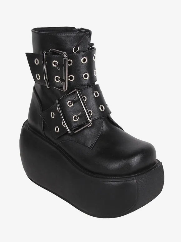 Gothic Lolita Boots Black PU Round Toe PU Leather Lolita Footwear