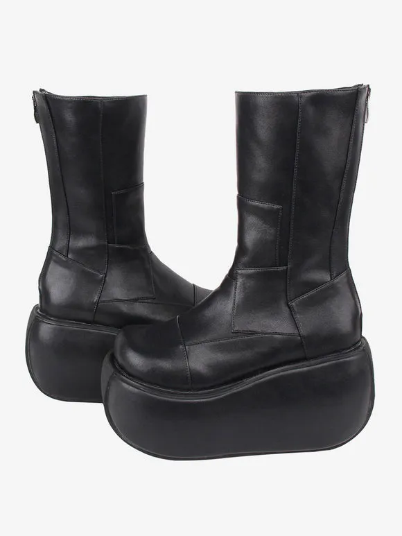 Gothic Lolita Boots Black PU Round Toe PU Leather Lolita Footwear
