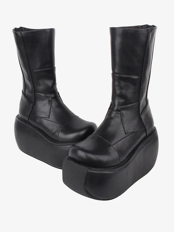 Gothic Lolita Boots Black PU Round Toe PU Leather Lolita Footwear