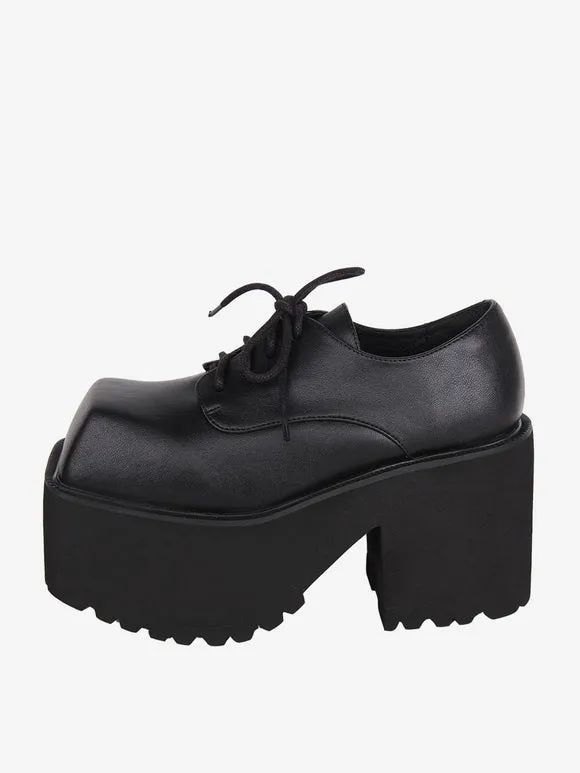 Gothic Lolita Boots Black PU Round Toe PU Leather Lolita Footwear