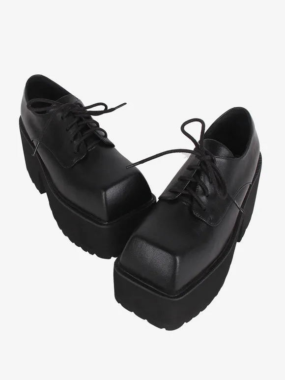 Gothic Lolita Boots Black PU Round Toe PU Leather Lolita Footwear
