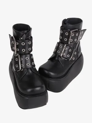 Gothic Lolita Boots Black PU Round Toe PU Leather Lolita Footwear