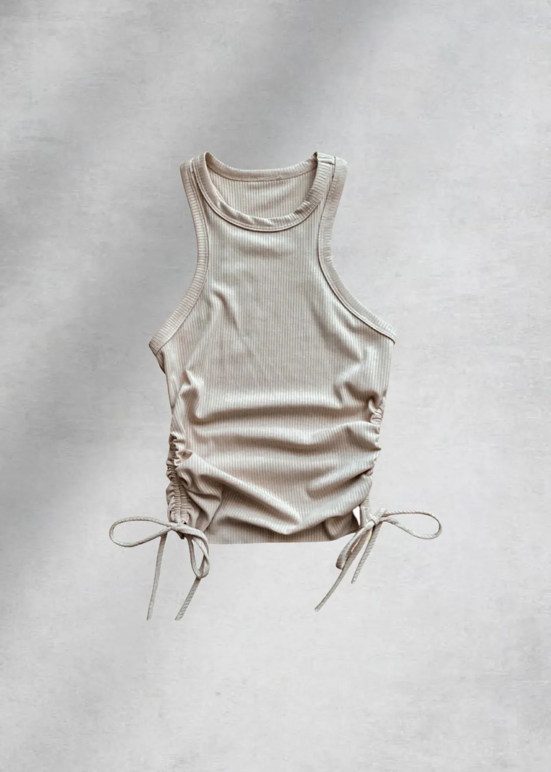 Haley Side Ruching Tank Top - Beige