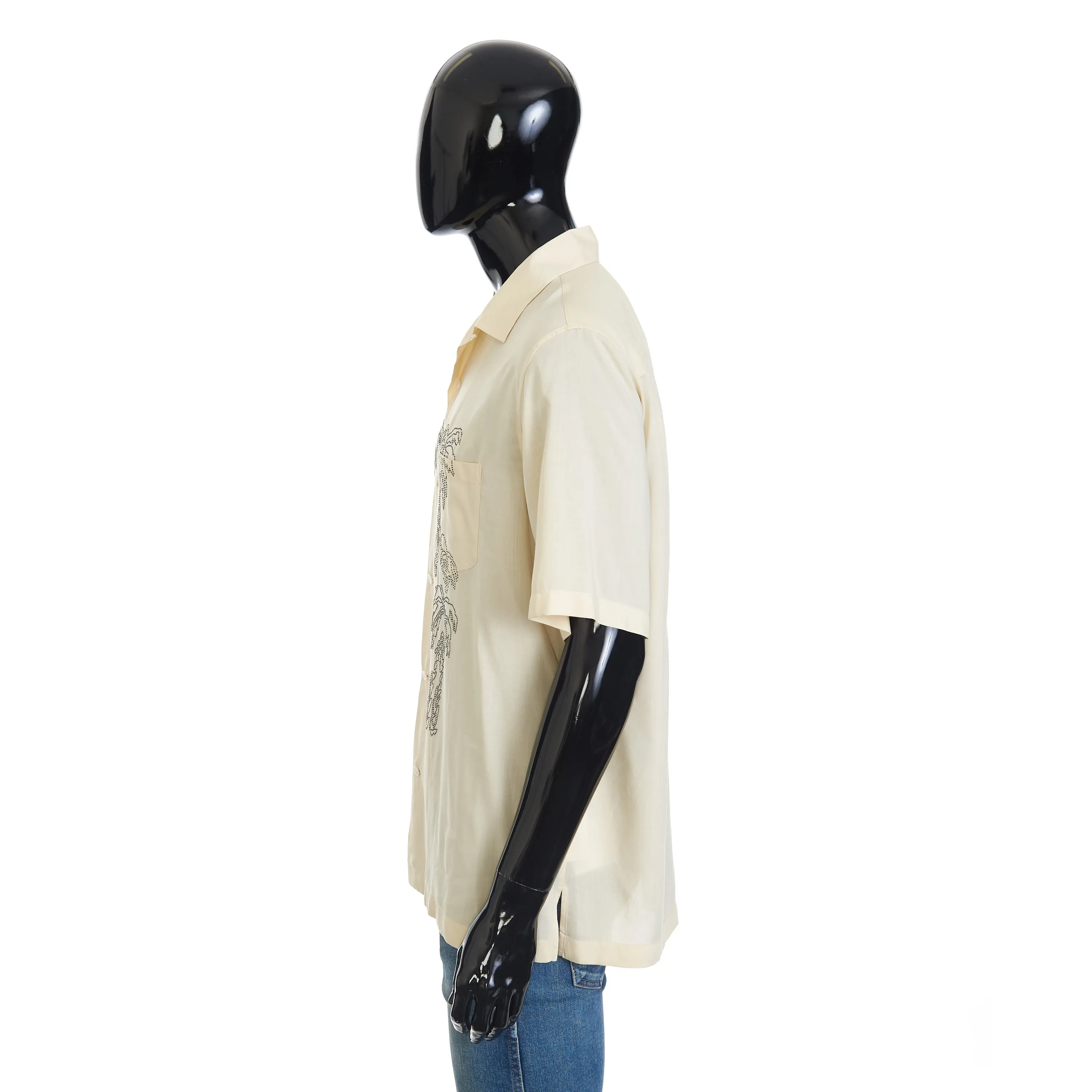 Hawaiian Shortsleeve Shirt With Palm Embroidery In Beige Viscose