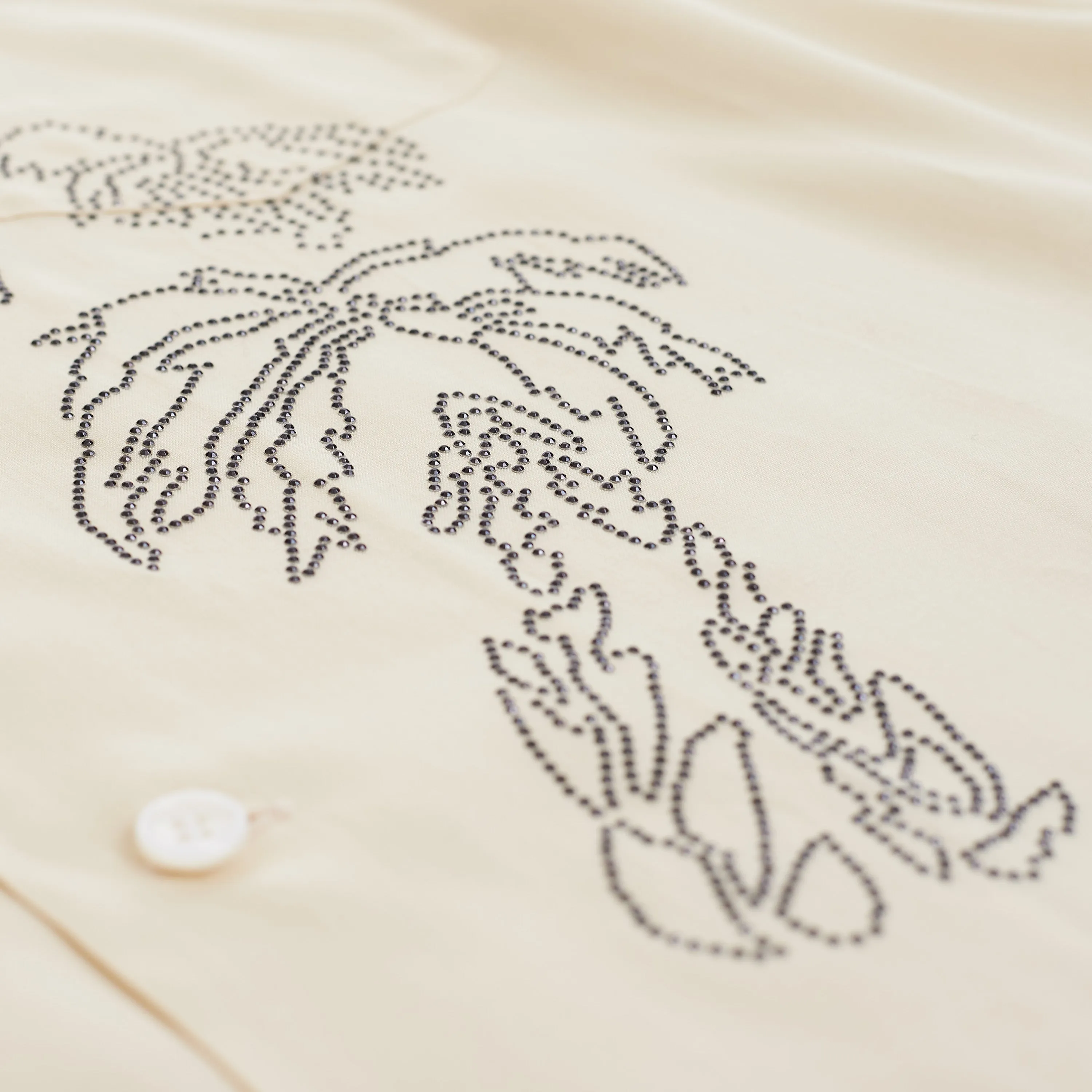 Hawaiian Shortsleeve Shirt With Palm Embroidery In Beige Viscose