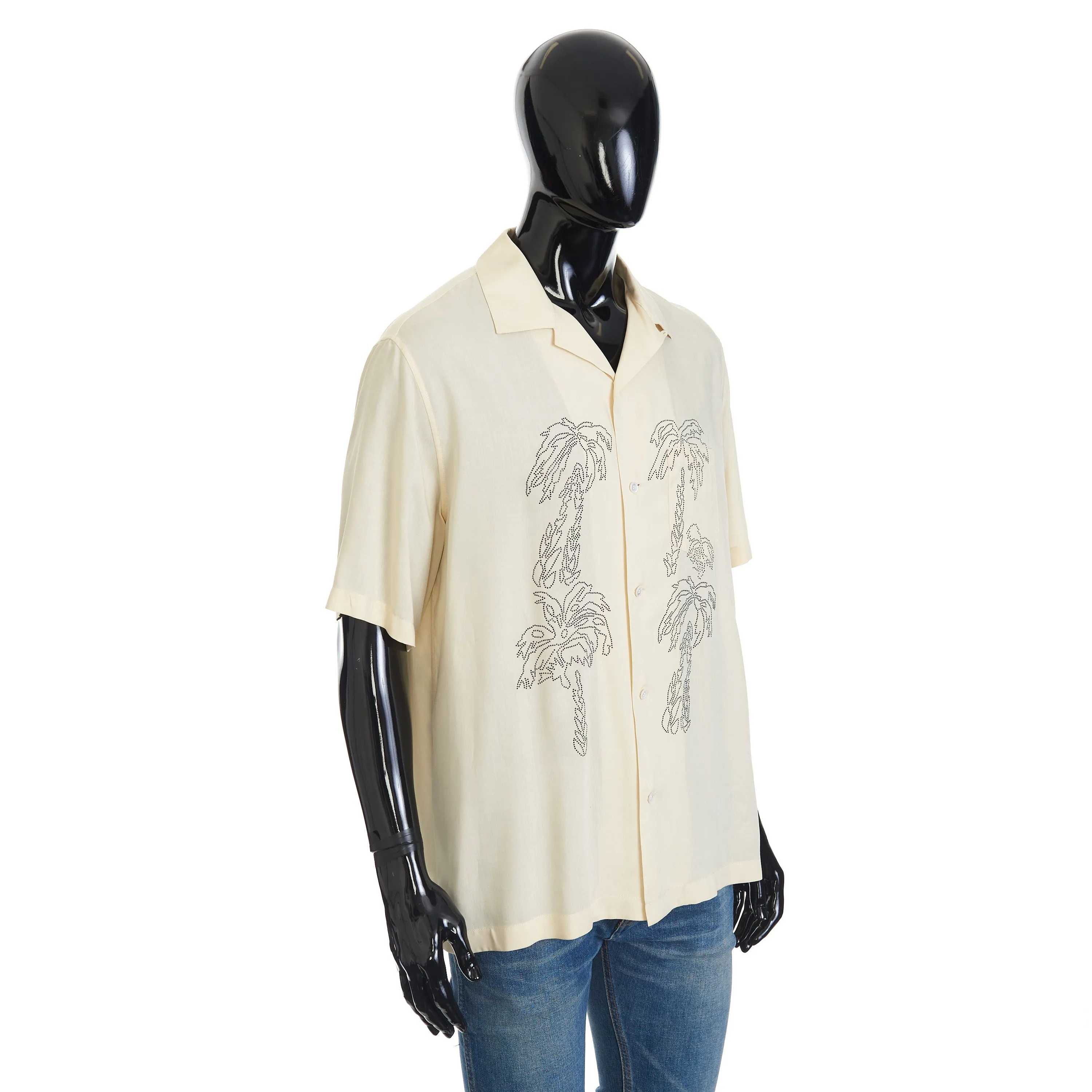 Hawaiian Shortsleeve Shirt With Palm Embroidery In Beige Viscose