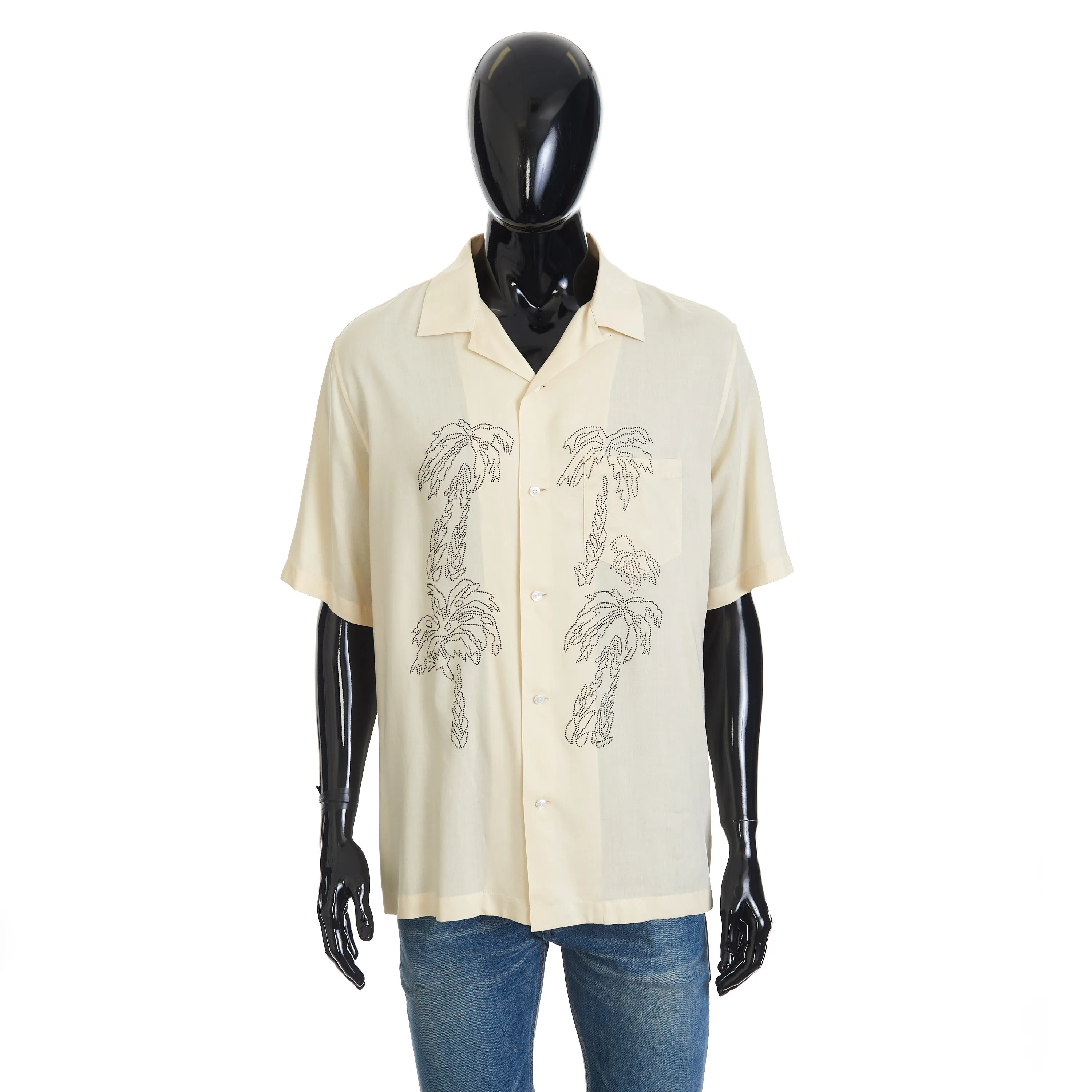 Hawaiian Shortsleeve Shirt With Palm Embroidery In Beige Viscose