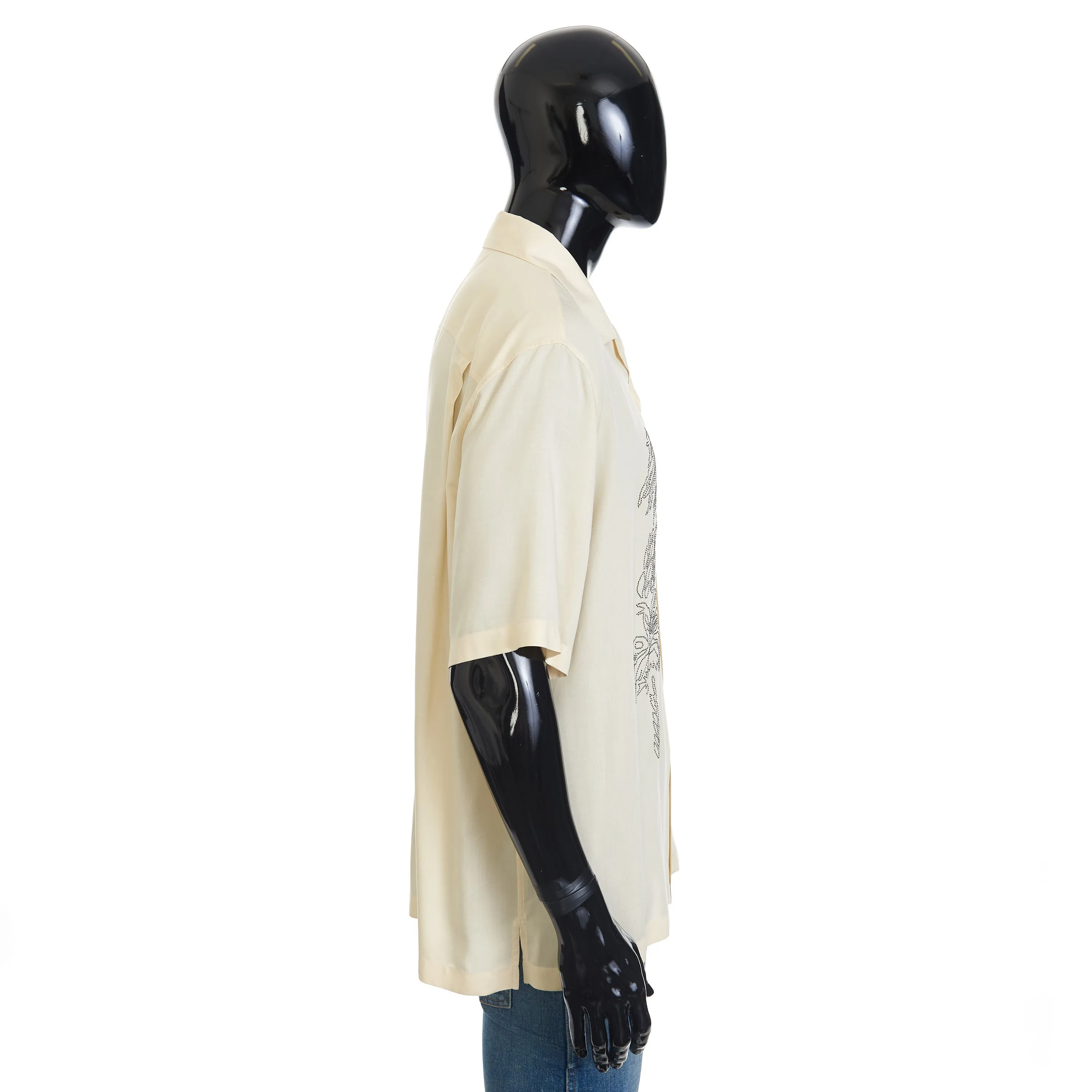 Hawaiian Shortsleeve Shirt With Palm Embroidery In Beige Viscose
