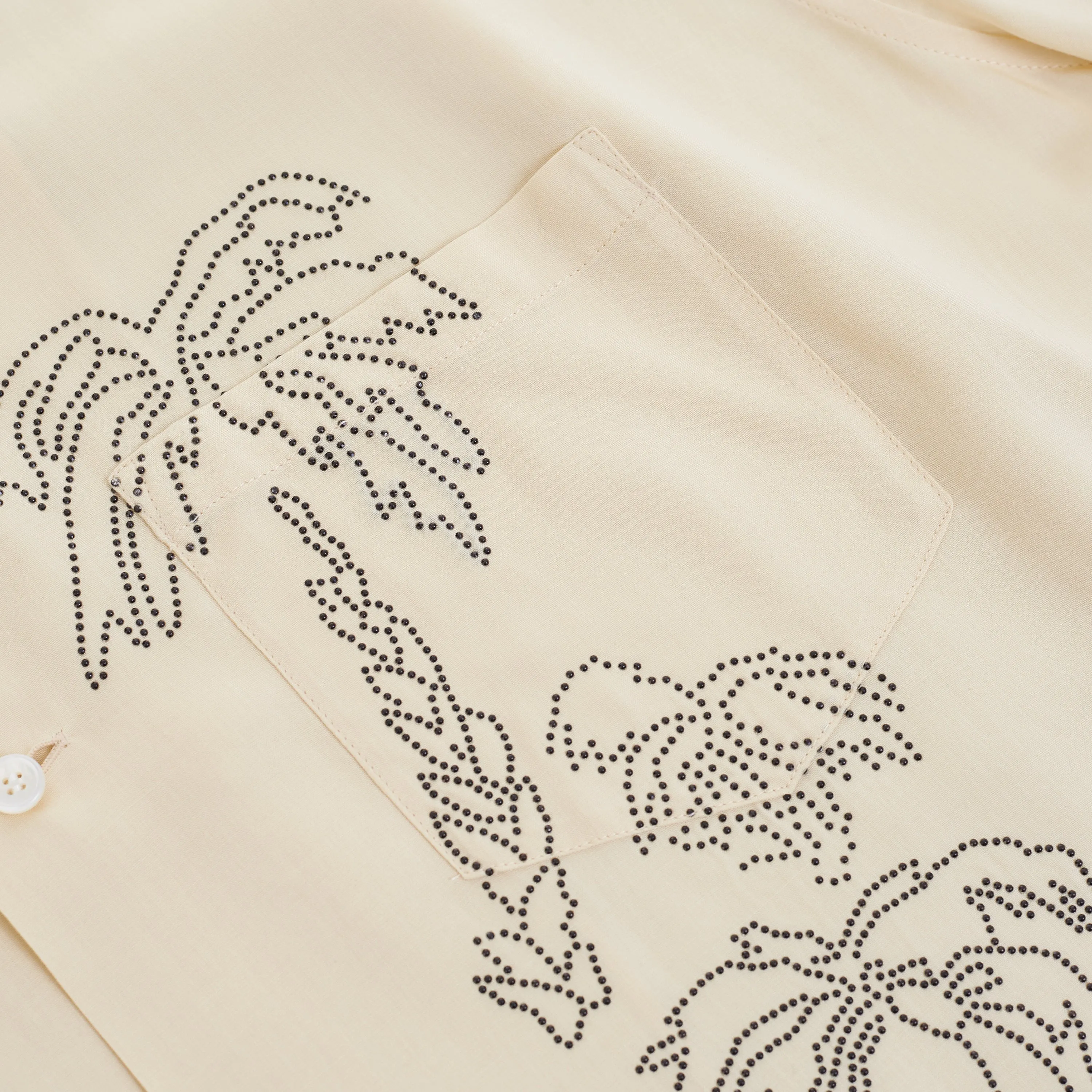 Hawaiian Shortsleeve Shirt With Palm Embroidery In Beige Viscose