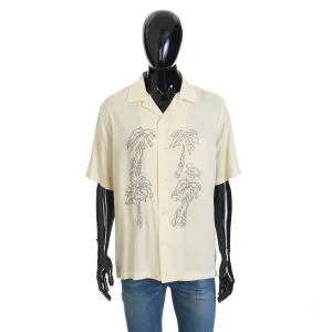 Hawaiian Shortsleeve Shirt With Palm Embroidery In Beige Viscose