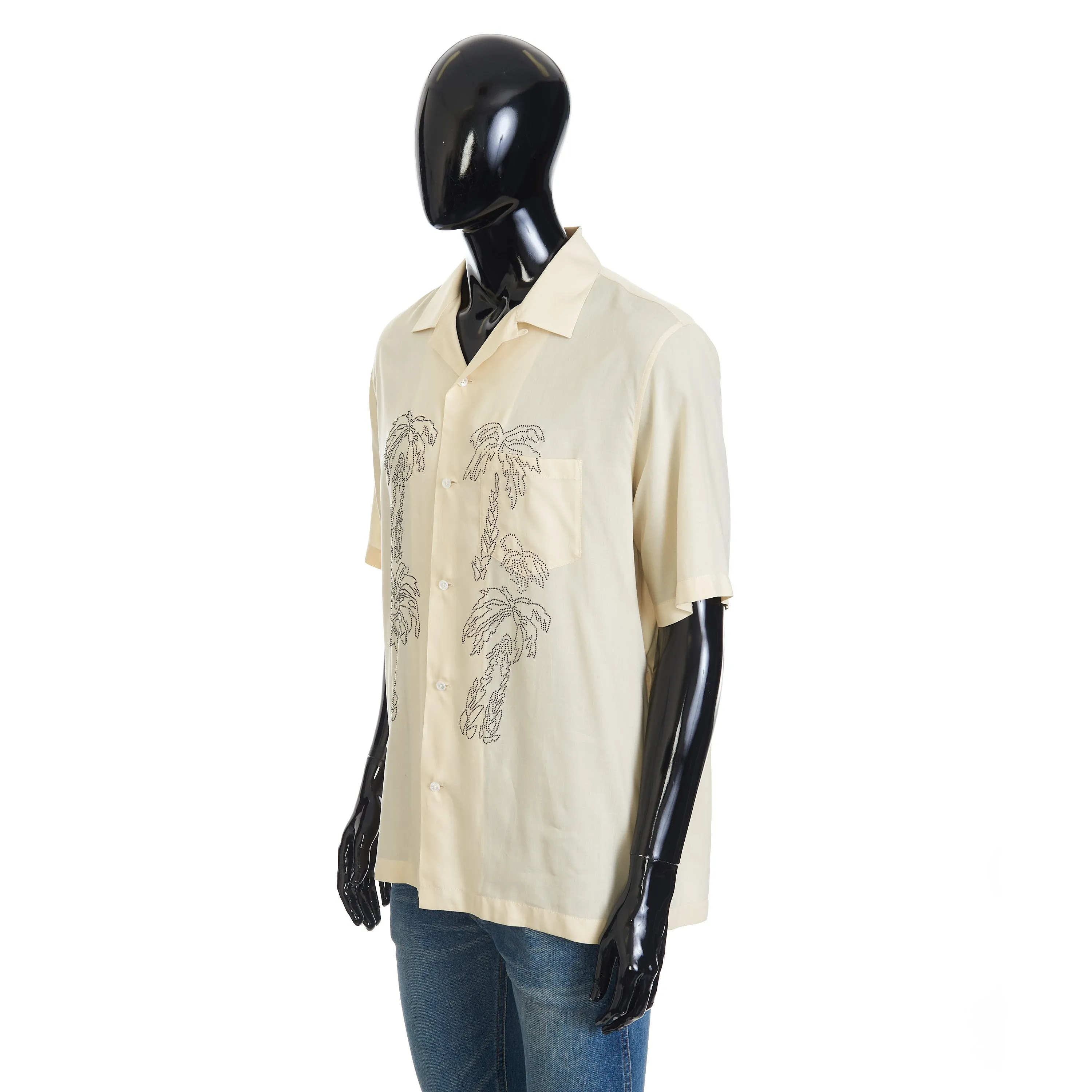 Hawaiian Shortsleeve Shirt With Palm Embroidery In Beige Viscose