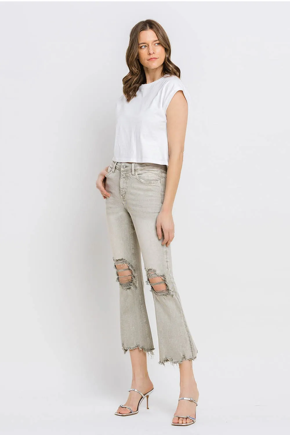 Hazel Blues® |  Lovervet Distressed Raw Hem Cropped Flare Jeans