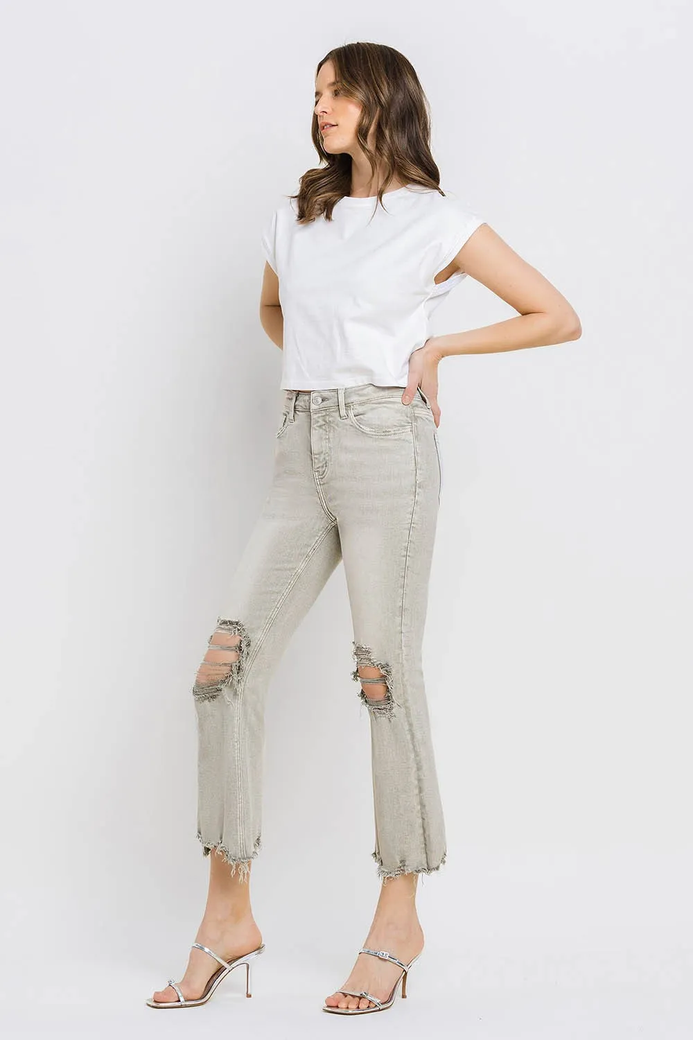 Hazel Blues® |  Lovervet Distressed Raw Hem Cropped Flare Jeans