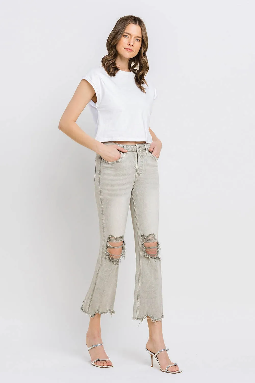 Hazel Blues® |  Lovervet Distressed Raw Hem Cropped Flare Jeans