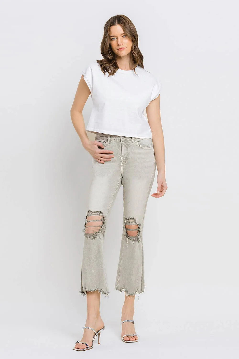Hazel Blues® |  Lovervet Distressed Raw Hem Cropped Flare Jeans