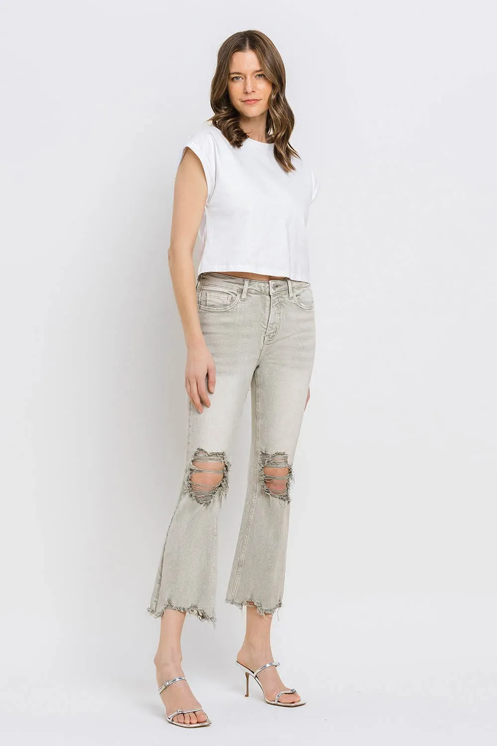 Hazel Blues® |  Lovervet Distressed Raw Hem Cropped Flare Jeans