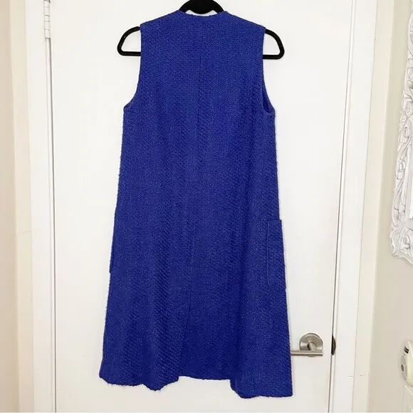 Helene Berman London Cobalt Blue sleeveless long coat vest cotton knit 10