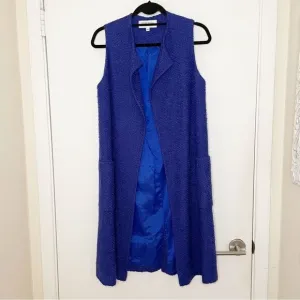 Helene Berman London Cobalt Blue sleeveless long coat vest cotton knit 10