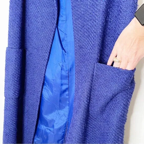 Helene Berman London Cobalt Blue sleeveless long coat vest cotton knit 10