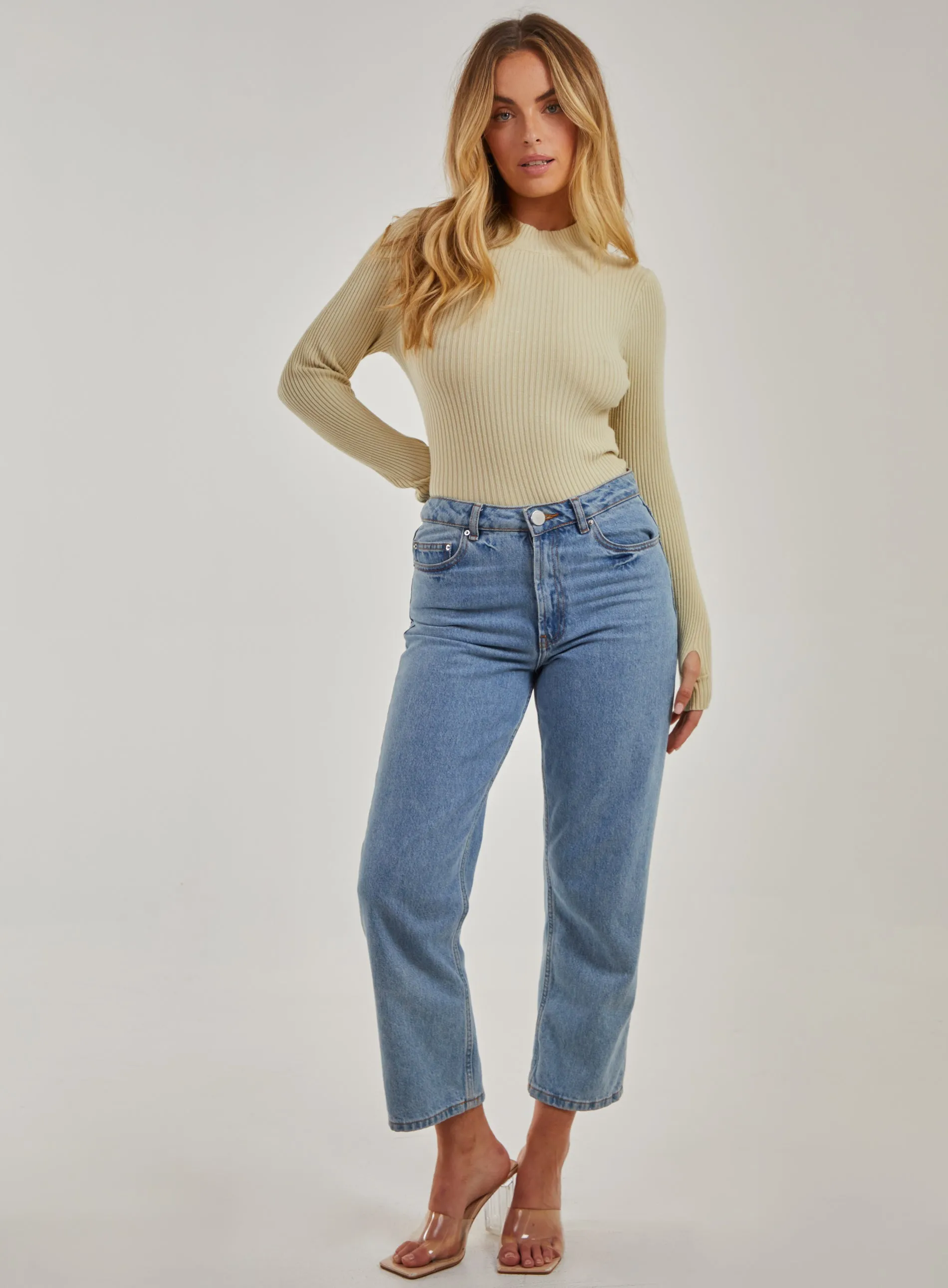 High Neck Ribbed Top
