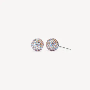 Hillberg & Berk Sterling Silver (10mm) Ballet Slipper Sparkle Ball Stud Earrings